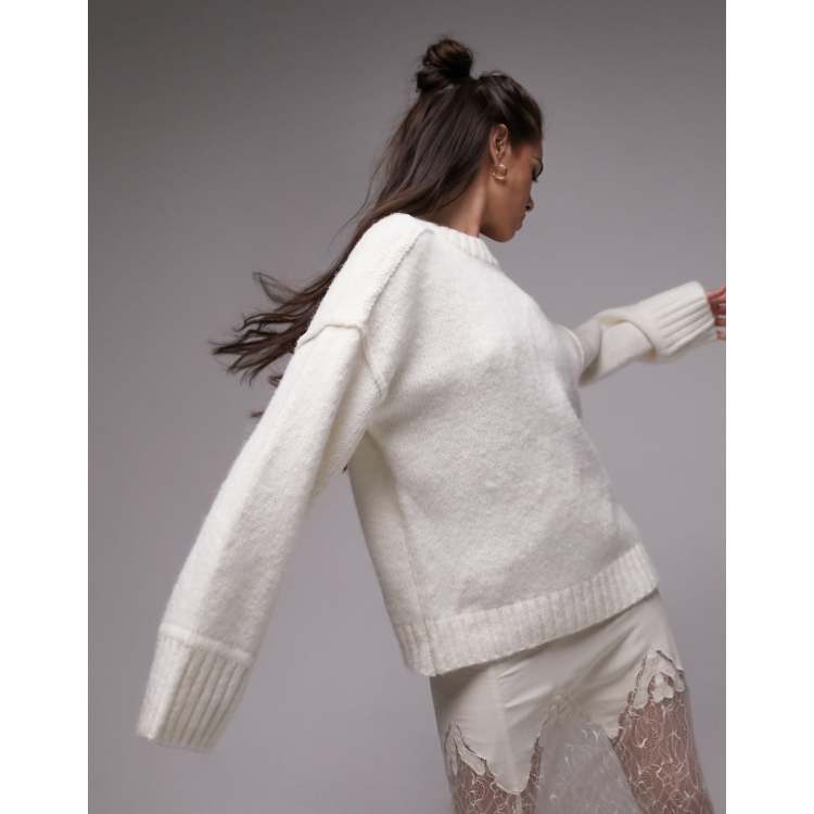 Topshop crew neck cardigan in ivory discount