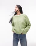 [Topshop] Topshop knitted rib detail crew relaxed jumper in light green L Light green