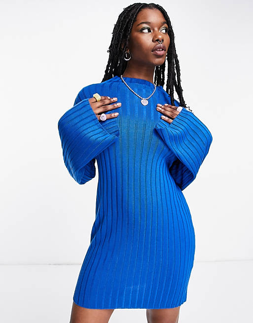 Topshop knitted rib dress in blue | ASOS