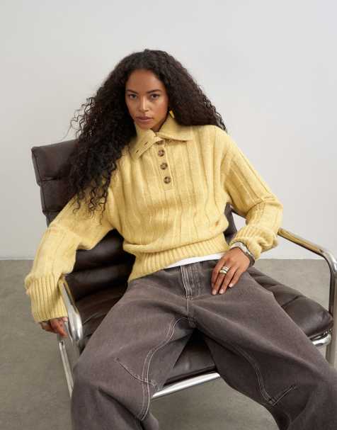 Topshop knitted rib funnel neck jumper in eggnog - view 1