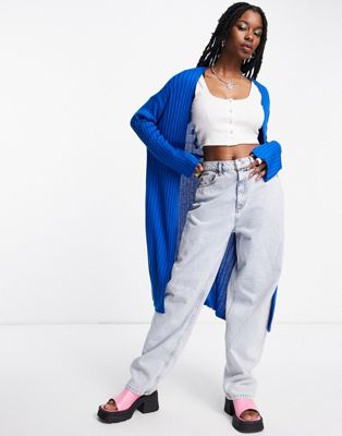 Topshop knitted rib maxi cardi in blue - ASOS Price Checker