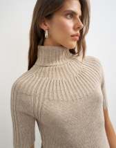 Topshop knitted rib yoke funnel neck top in oat