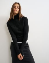 Topshop knitted rib yoke long sleeve top in black