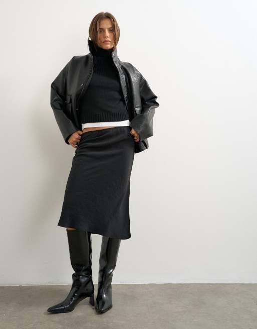 Topshop knitted rib yoke long sleeve top in black, 3 of 4