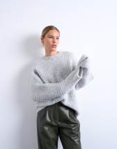 Topshop knitted ribbed balloon sleeve jumper in grey