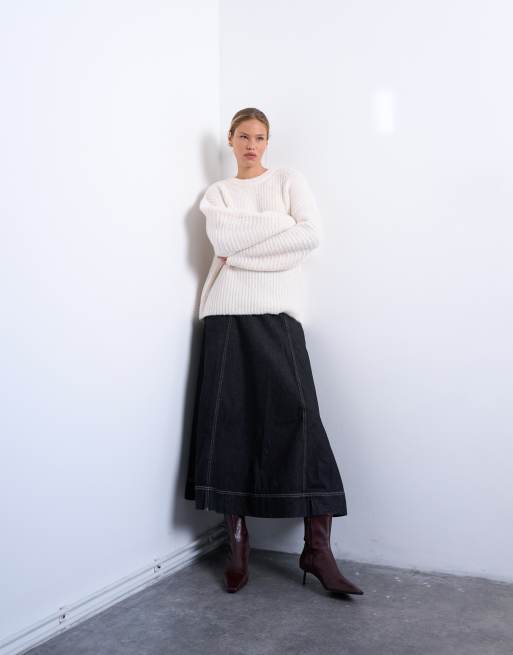 Topshop knitted ribbed balloon sleeve jumper in ivory, 2 of 4
