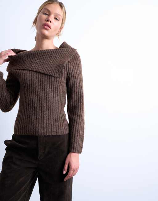 Topshop knitted ribbed bandeau in chocolate