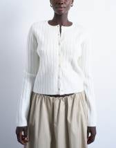 Topshop knitted ribbed button crew cardigan in white