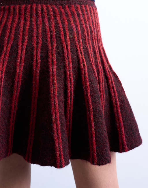Topshop knitted ribbed co-ord mini skirt in burgundy, 3 of 5