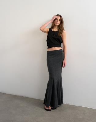 Topshop Knitted Ribbed Co-ord Skirt In Gray