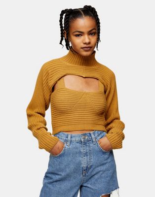 Topshop knitted ribbed funnel & top
