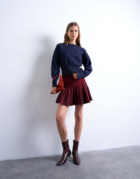 Topshop knitted ribbed mini skirt in burgundy (part of a set) - view 1