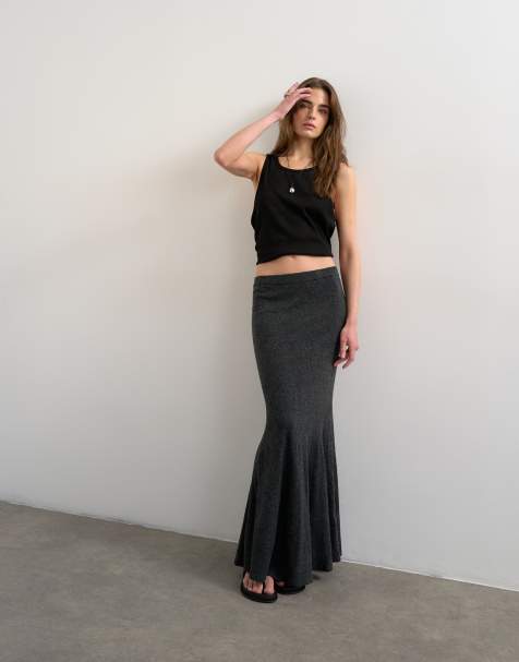 Topshop knitted ribbed skirt in charcoal (part of a set) - view 1