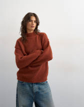 Topshop knitted roll edge longline chunky jumper in cinnamon