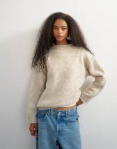 Topshop knitted roll edge longline chunky jumper in oat