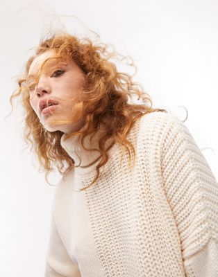 Topshop knitted roll neck jumper in cream | ASOS