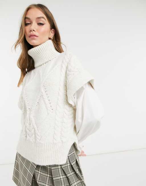 Topshop knitted roll neck jumper in ivory | ASOS