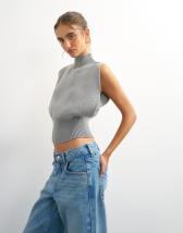 Topshop knitted rounder funnel neck tank in grey