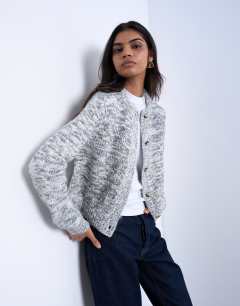 Model wearing Knitted salt and pepper cardigan