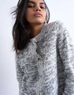 Model wearing Knitted salt and pepper cardigan