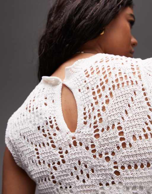 Topshop knitted scallop edge stitchy tank top in ivory , 2 of 4