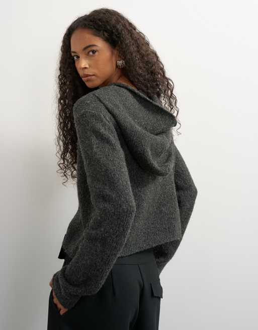 Topshop knitted scarf cardigan with wool in charcoal, 4 of 4