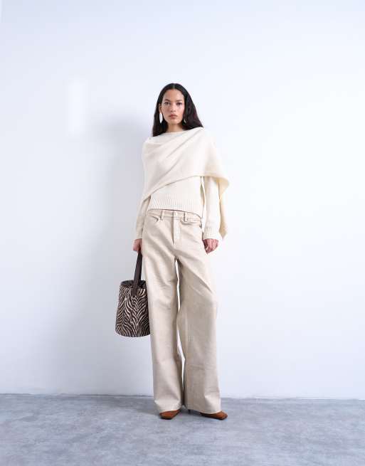 Topshop knitted scarf jumper in cream, 4 of 4