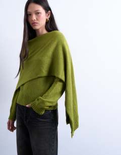 Knitted scarf jumper in olive green