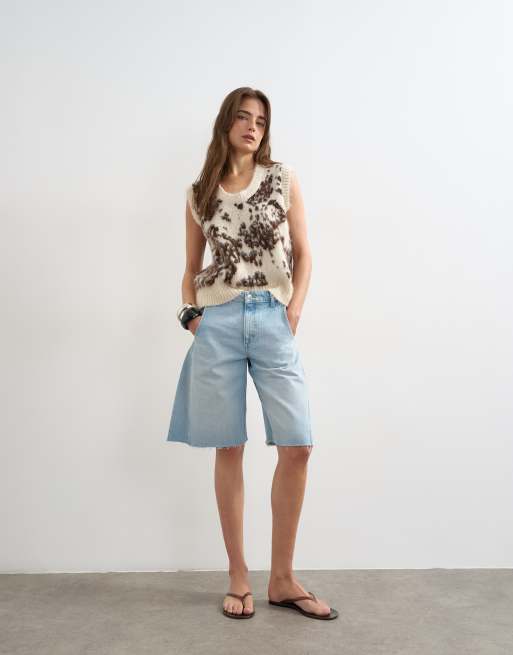 Topshop knitted scoop neck animal lightweight vest in ivory, 3 of 4