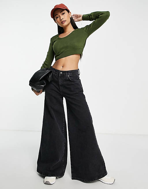  Topshop knitted scoop neck crop top in olive 