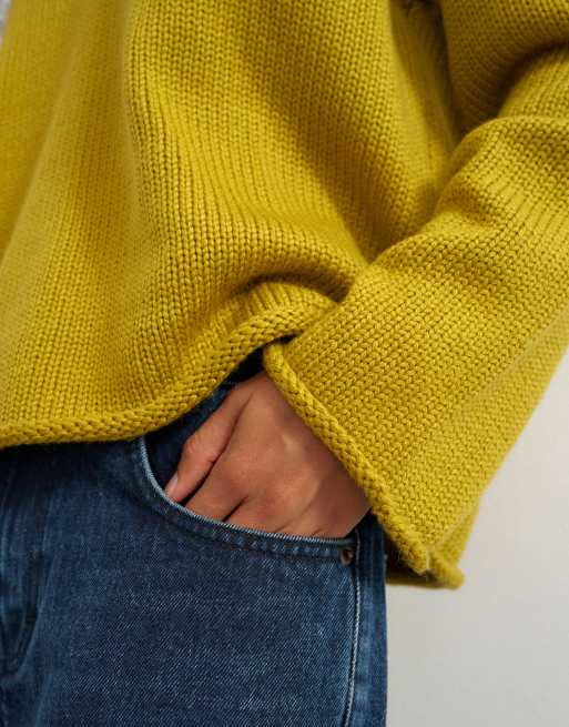 Topshop knitted scoop neck jumper in corn, 3 of 4