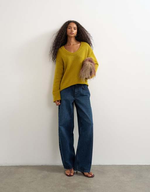 Topshop knitted scoop neck jumper in corn, 4 of 4