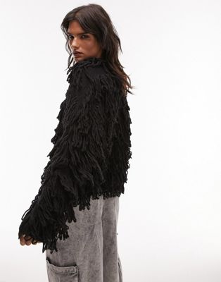 Topshop knitted shaggy jumper in black - ASOS Price Checker