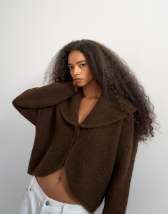 Topshop knitted shawl collared cardigan in pecan