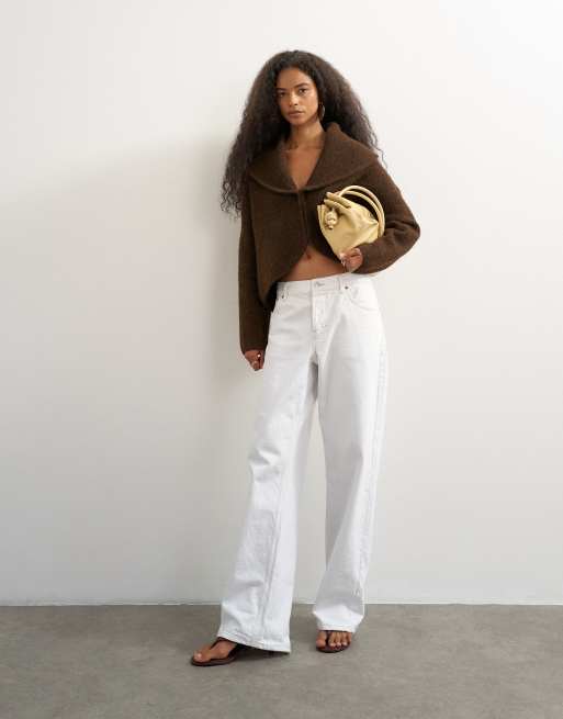 Topshop knitted shawl collared cardigan in pecan, 3 of 4