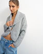 Topshop knitted shawl collared cardigan in smoke