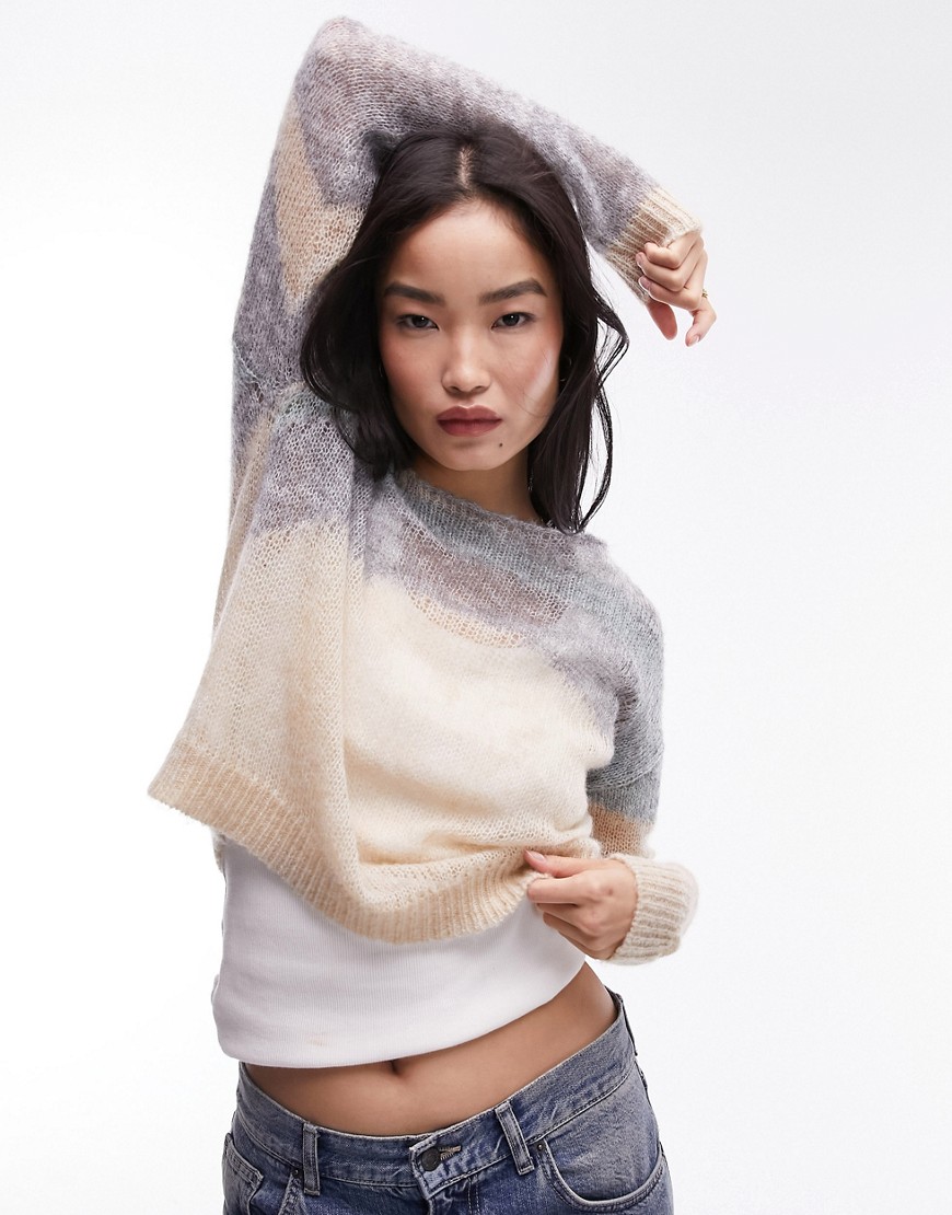 Topshop knitted sheer abstract jumper in multi
