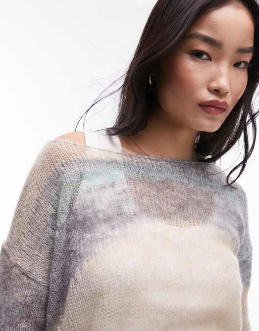 Topshop knitted sheer abstract jumper in multi