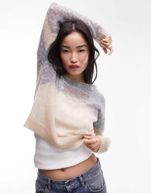 Topshop knitted sheer abstract sweater in multi
