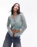 [Topshop] Topshop knitted sheer cardigan in light blue-Green L Light blue