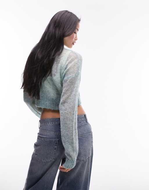 Topshop knitted sheer cardigan in light blue | ASOS