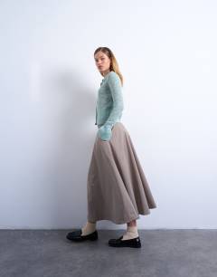 Model wearing Knitted sheer collared cardigan in mint