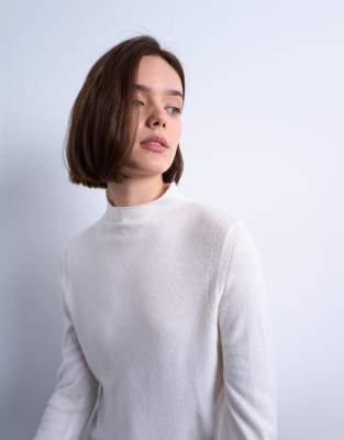 Topshop knitted sheer high neck jumper in ivory ASOS
