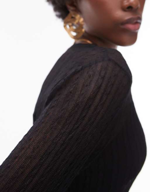 Topshop knitted sheer maxi dress in black, 4 of 4