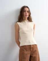 Topshop knitted sheer mix cap sleeve top in ivory
