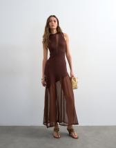 Topshop knitted sheer mix dress in chocolate 