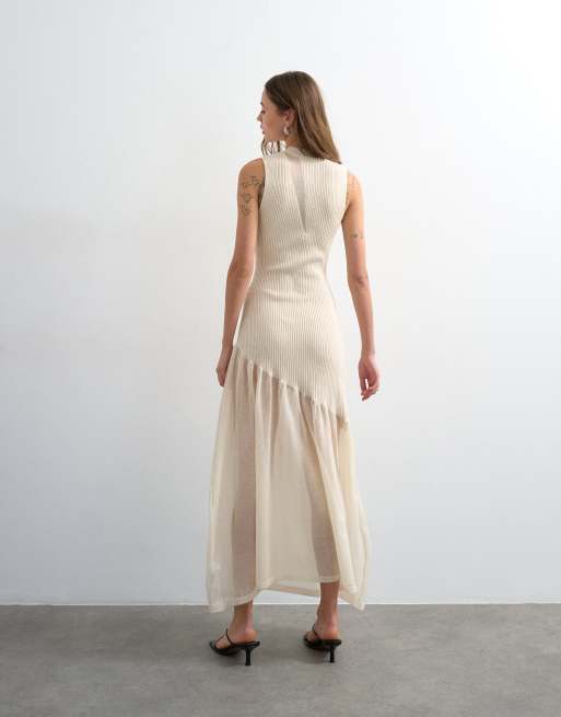 Topshop knitted sheer mix dress in ivory, 4 of 4