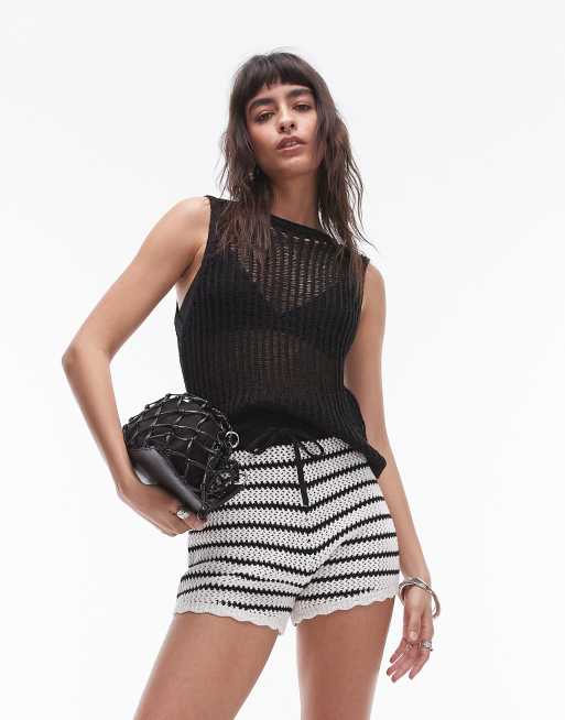 Topshop Knitted Sheer Stitchy Top In Black Asos