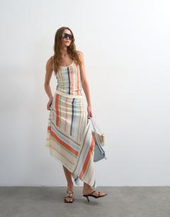 Knitted sheer stripe full skirt co-ord in multi