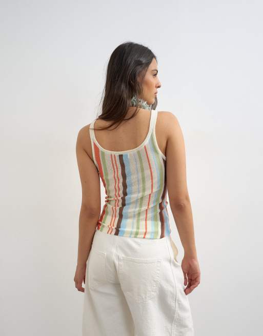 Topshop knitted sheer stripe singlet in multi (part of a set), 2 of 4